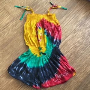 Tie Dye Girl Cotton Romper Jamaican Colors by TBL Size 4-5